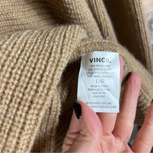 Vince Alpaca Wool Turtleneck Sweater Quiet Luxury Preppy Minimalist Camel Large - Picture 8 of 10